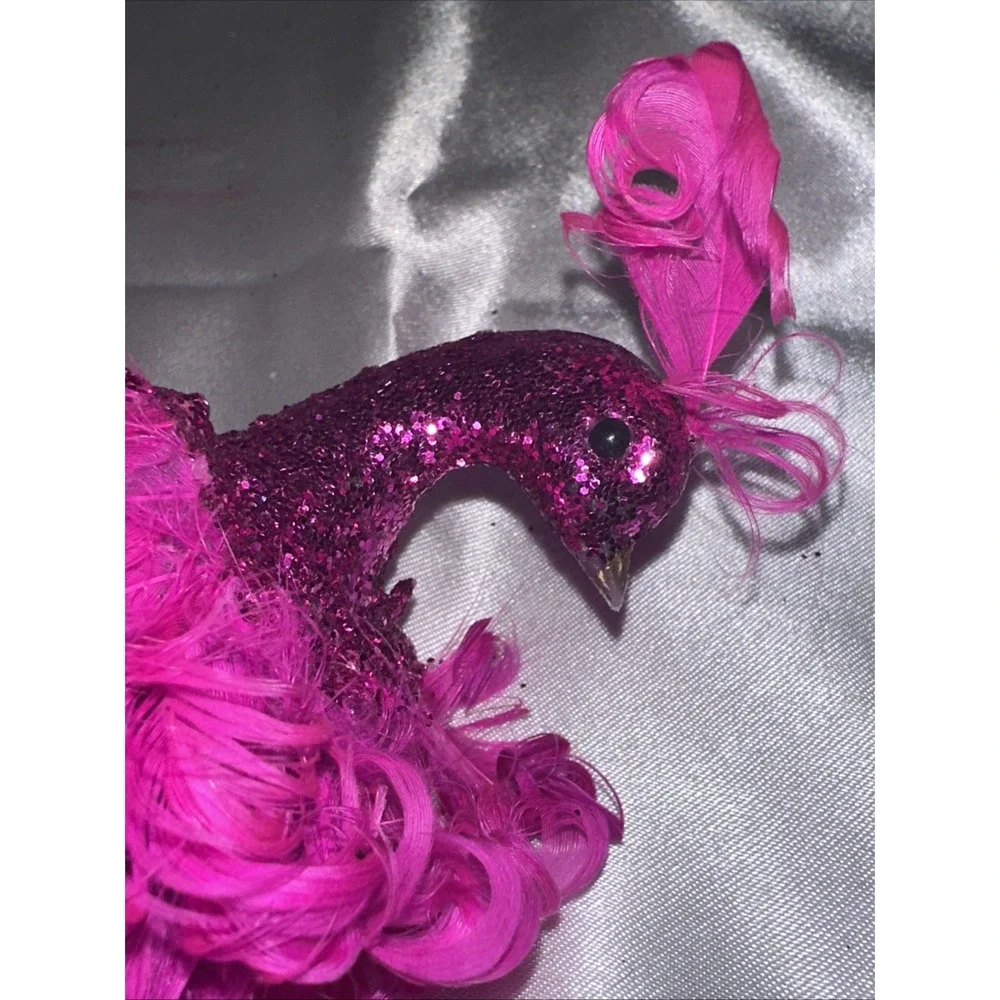 Pink Purple Glitter Peacock Feather Christmas Ornament Clip On Long Tail 16 Inch